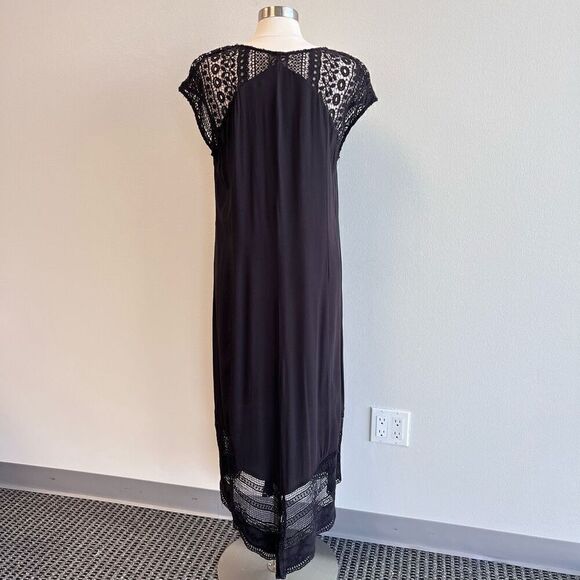 Soft Surroundings Womens Medium Maxi Dress Black Lace Trim Cap Sleeves V Neck - Picture 5 of 12